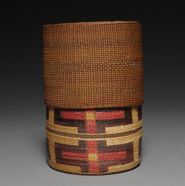 Telescoping basket, 1800's. Northwest Coast, Tlingit, 19th century. Twined spruce root with grass