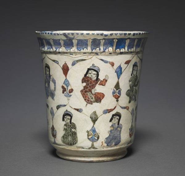 Minai Beaker with Seated Princes, 1180-1220. Iran, Kashan, Seljuk Period. Fritware with
