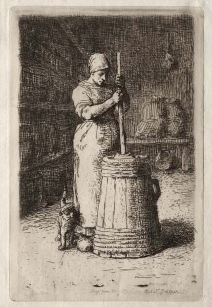 A Woman Churning. Jean-François Millet (French, 1814-1875). Etching