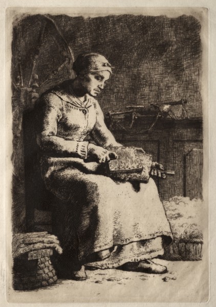 Woman Carding. Jean-François Millet (French, 1814-1875). Etching