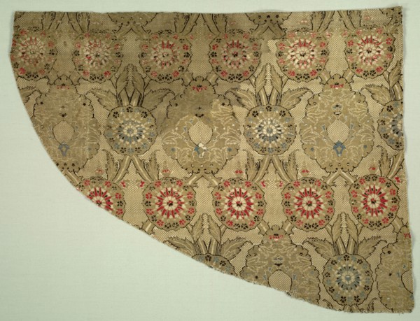 Lampas with double ogival floral pattern on checkered ground, 1550-1575. Turkey, Istanbul. Lampas: