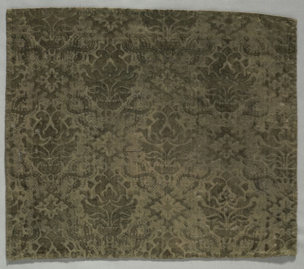 Velvet Fragment, 1600s. Italy, 17th century. Velvet; overall: 38.5 x 44.6 cm (15 3/16 x 17 9/16 in