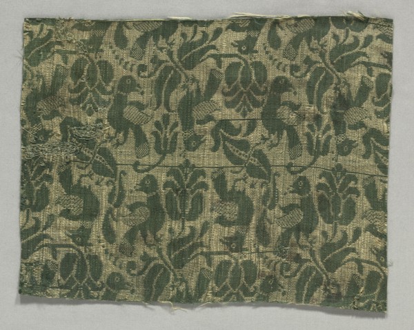 Fragment with Birds and Floral Motif, 1600s. Italy or Spain ?, 17th century. Damask, silk; overall: