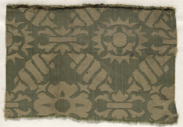 Fragment, late 16th century. Spain, late 16th century. Silk damask; overall: 14 x 20.3 cm (5 1/2 x