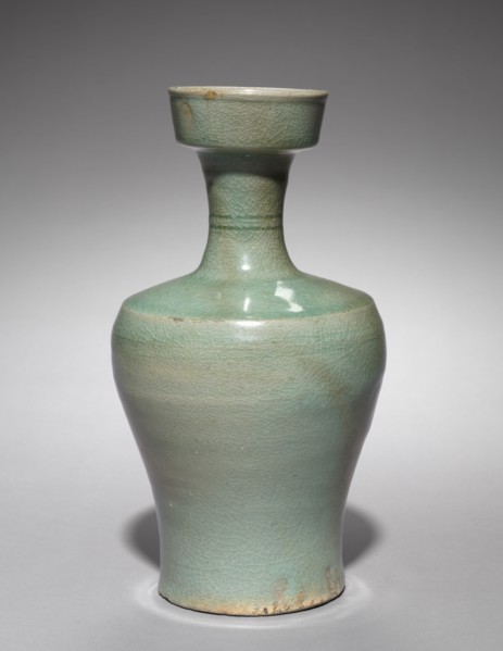 Wide-mouthed Bottle, 1100s. Korea, Goryeo period (918-1392). Celadon; overall: 28.3 cm (11 1/8 in