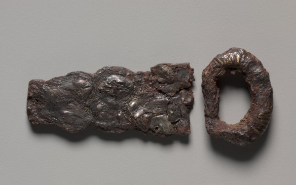 Buckle, 600s. Merovingian, Burgundian, Migration period, 7th century. Iron with silver overlay;