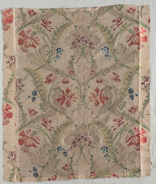 Brocaded Silk, early 1700s. France, early 18th century, late Baroque. Plain compound cloth,