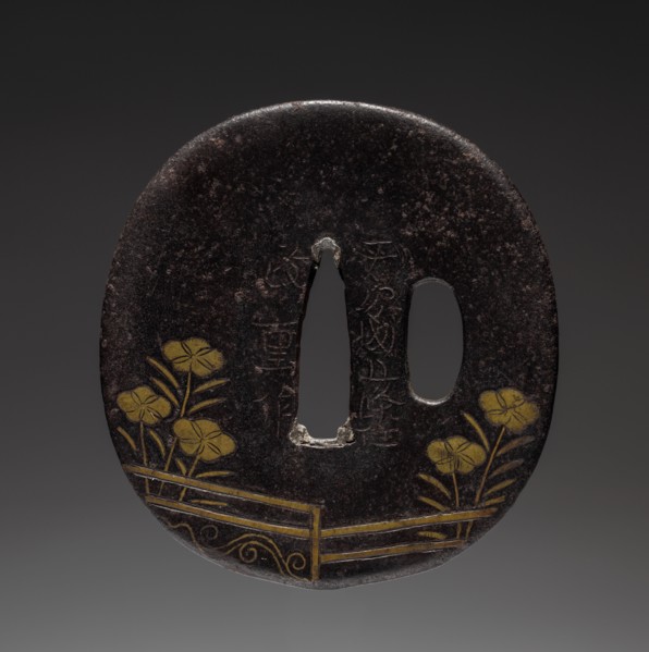 Sword Guard, late 18th century. Japan, Kaga School, Edo period (1615-1868). Iron with brass inlay;
