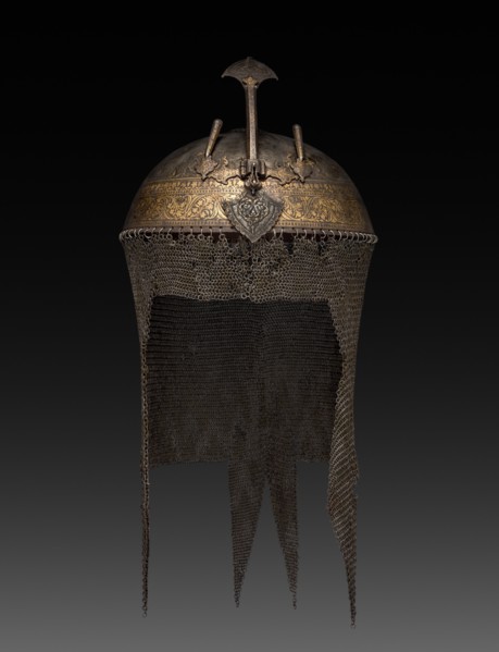 Helmet, 1600s. North India, 17th century. Steel with gold and brass; overall: 9.6 cm (3 3/4 in.);