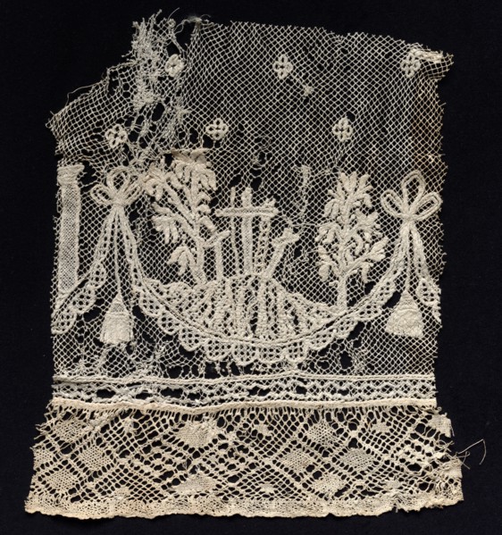 Fragment of a Band with Three Crosses of the Crucifixion, 18th century. Spain, 18th century. Needle