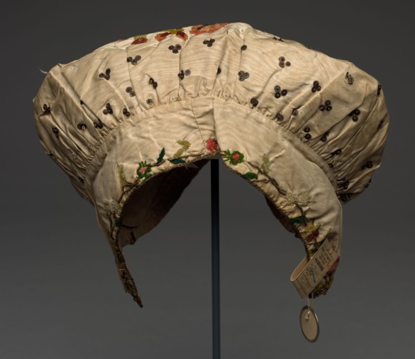 Headdress, 1700s. France, 18th century. Silk, metallic thread; overall: 24.1 x 31.8 cm (9 1/2 x 12