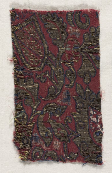 Textile Fragment, 15th century. Spain, Islamic period, 15th century. Lampas weave, satin; silk and