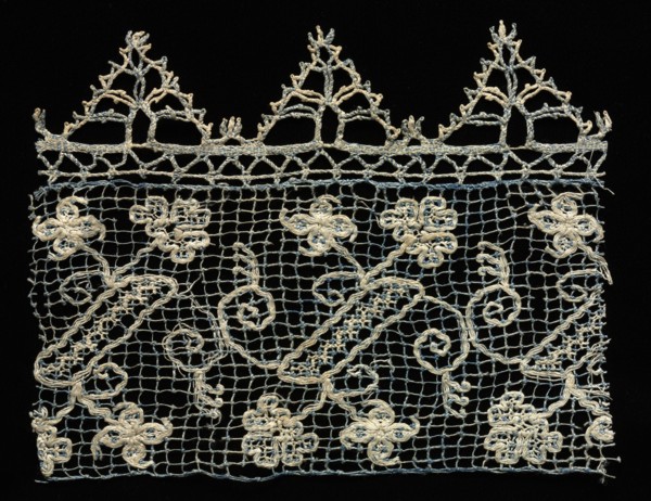 Fragment of a Border with Vines and Floral Motifs, 1600s. Italy, 17th century. Needle lace,