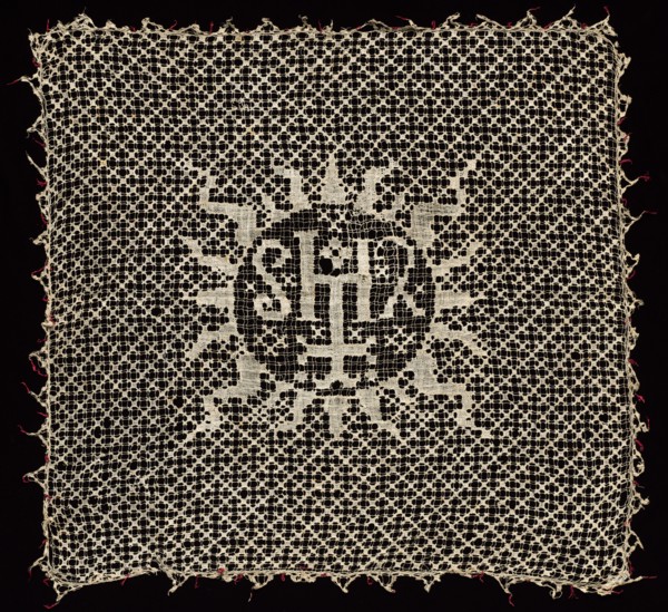 Chalice Veil with Monogram of Christ, 1500s. Italy, 16th century. Needle lace, mezza mandolina;