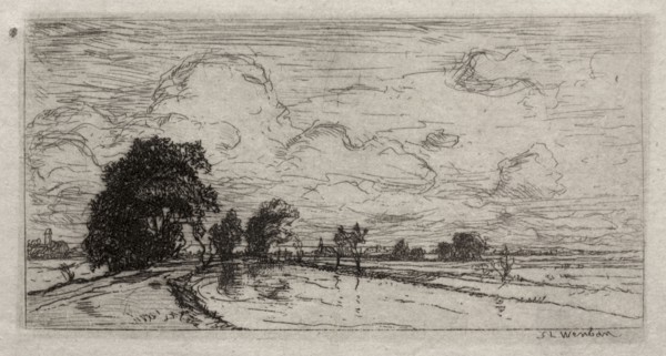 Flooded Landscape with Trees. Sion Longley Wenban (American, 1848-1897). Etching