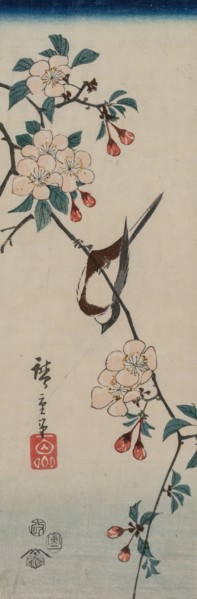 Small Bird (Swallow ?) on Cherry Branch, 1854. Ando Hiroshige (Japanese, 1797-1858). Color