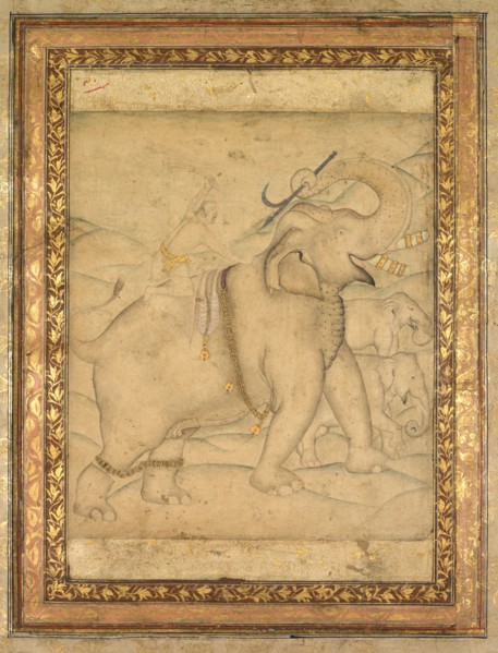 Portrait of Emperor Jahangir Riding an Elephant, first half of the 18th century. India, Mughal