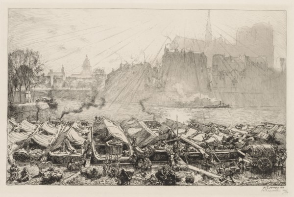 Le Grande Marché aux Pommes, 1917. Auguste Louis Lepère (French, 1849-1918). Etching