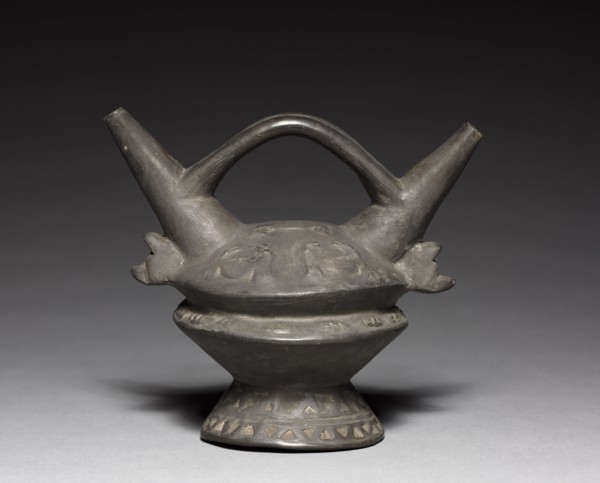 Vessel, 1300-1400. Peru, Chimu, 14th century. Black ware; overall: 14.6 x 16.7 x 10.2 cm (5 3/4 x 6