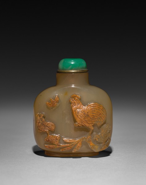 Snuff Bottle, 1644-1912. China, Qing dynasty (1644-1911). Glass and jade; overall: 7.7 cm (3 1/16