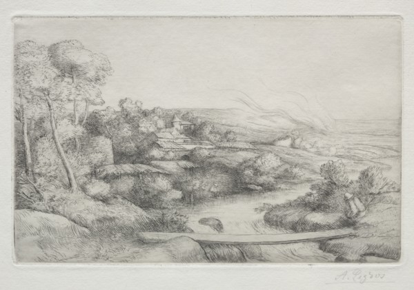 The Footbridge (La Passerelle). Alphonse Legros (French, 1837-1911). Etching