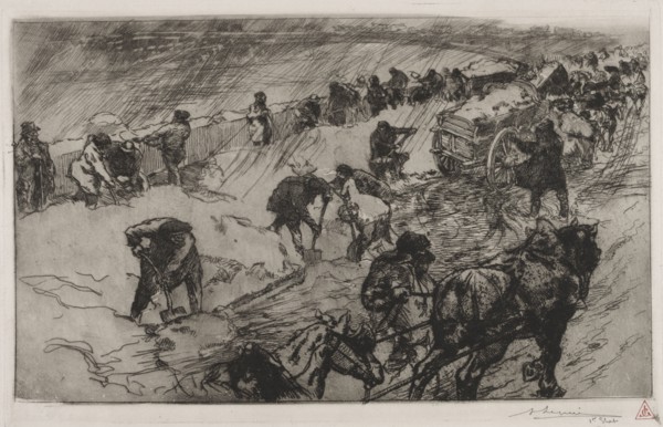 Combat contre la Neige, Quai aux Fleurs, 1890. Auguste Louis Lepère (French, 1849-1918). Etching