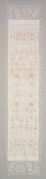 Table Runner, c 1800s. Czechoslovakia, 19th century. Silk embroidery on linen tabby ground;