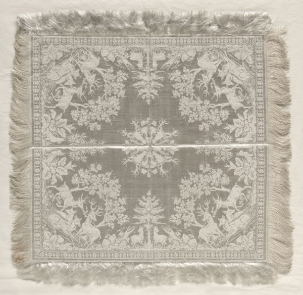 Napkin, 1867. Germany, Dresden, 19th century. Damask: linen; overall: 43.5 x 42 cm (17 1/8 x 16