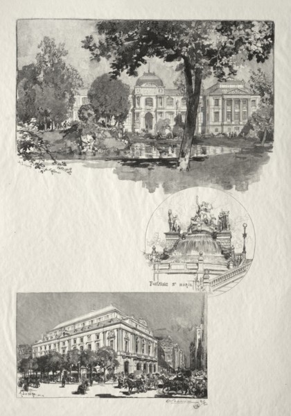 Rouen Illustré:  La Musée; Fontaine St. Marie; Le Théâtre des Arts, 1896. Auguste Louis Lepère