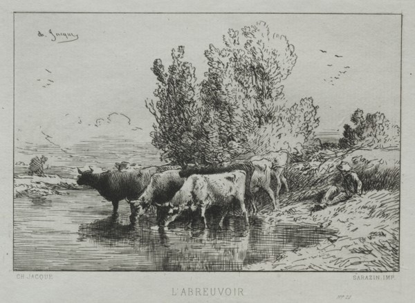 The Watering Place. Charles-Émile Jacque (French, 1813-1894). Etching