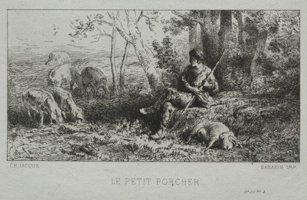 The Little Swineherd. Charles-Émile Jacque (French, 1813-1894). Etching