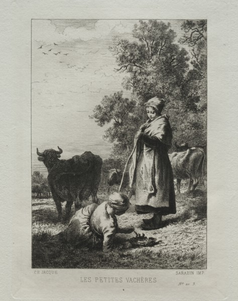 The Little Cowherds. Charles-Émile Jacque (French, 1813-1894). Etching