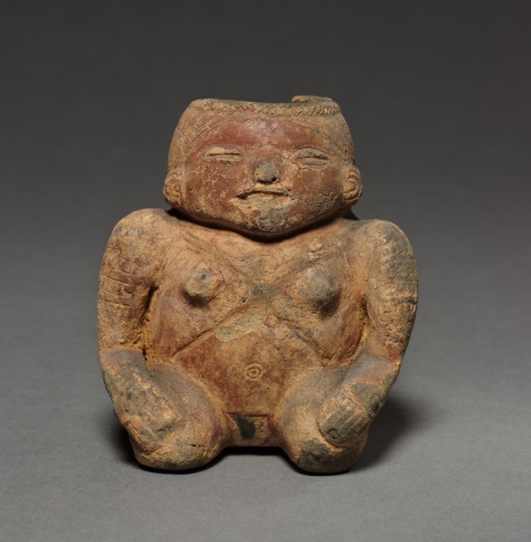 Figure, before 1550. Colombia. Red ware with incised patterns; overall: 10.1 x 9.4 x 8.6 cm (4 x 3