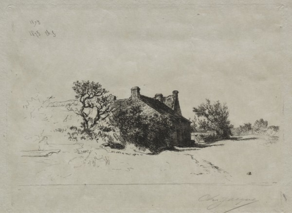 Les Petits Maisons Kercassier, 1875. Charles-Émile Jacque (French, 1813-1894). Etching