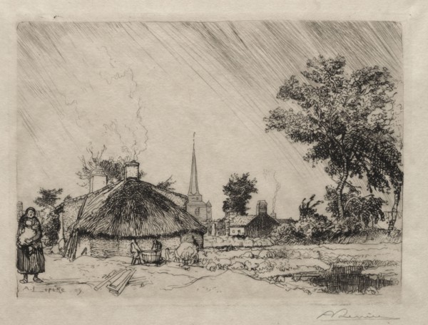 The Shower:  St. Jean-de-Monte, 1909. Auguste Louis Lepère (French, 1849-1918). Etching