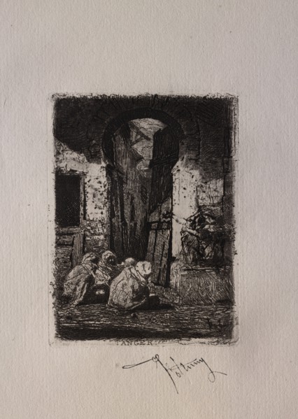 Tanger, Arabes assis. Mariano Fortuny y Carbó (Spanish, 1838-1874). Etching