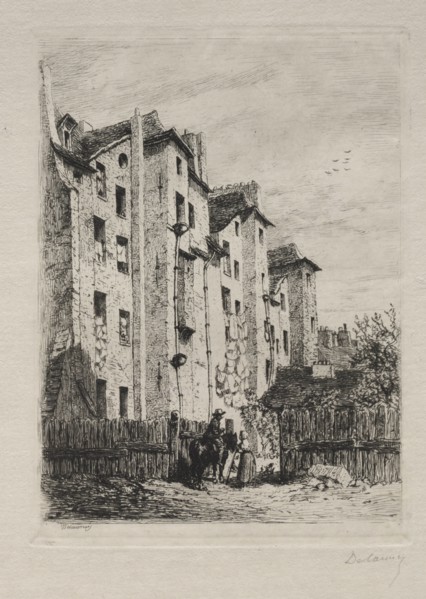 Maisons, Rue de Lyonnais. Alfred Alexandre Delauney (French, 1830-1894). Etching