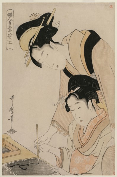 Mother Teaching her Daughter Calligraphy, from the series, Twelve Occupations of Women, c. 1798.