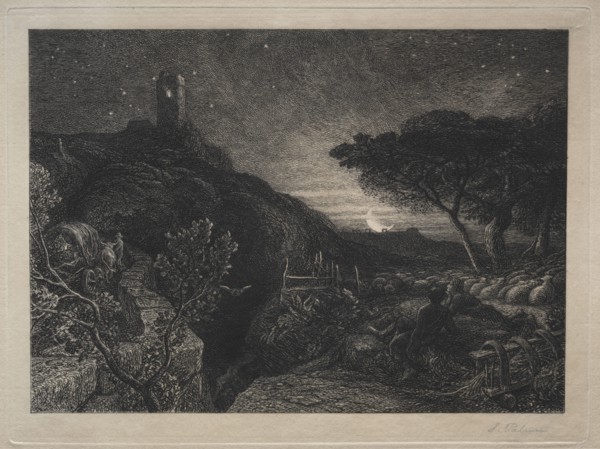 The Lonely Tower. Samuel Palmer (British, 1805-1881). Etching