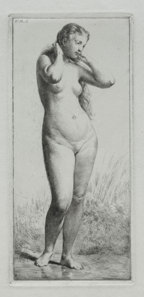 Young woman bathing. Charles-Émile Jacque (French, 1813-1894). Etching