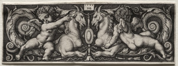 Two Genii, 1544. Hans Sebald Beham (German, 1500-1550). Engraving