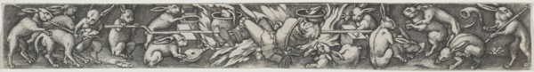Rabbits Roasting a Hunter and His Dogs. Virgilius Solis (German, 1514-1562). Engraving
