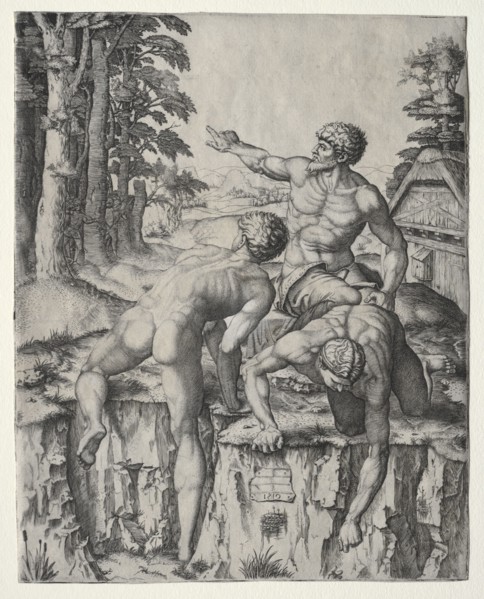 The Climbers (Three Figures from Michelangelo's Battle of Cascina), 1510. Marcantonio Raimondi
