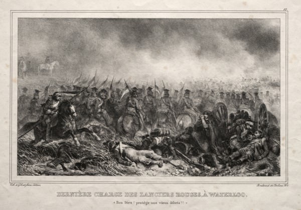 Dernière Charge des Lanciers Rouges à Waterloo. Auguste Raffet (French, 1804-1860). Lithograph