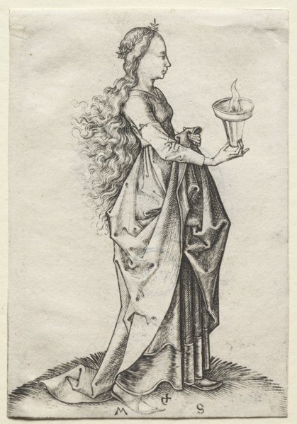The Fifth Wise Virgin. Martin Schongauer (German, c.1450-1491). Engraving
