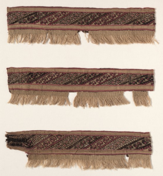 Three Fragments of a Border, c. 1100-1400. Peru, Central Coast, Chancay, 12th-15th century. Tabby