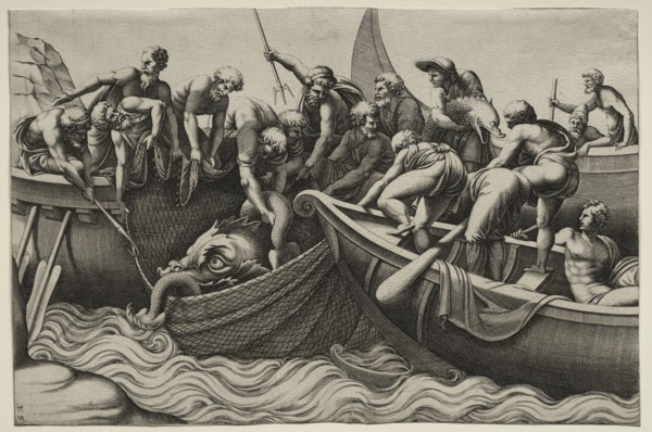 The Haul of Monstrous Fish, mid-1500s. Adamo Scultori (Italian, c. 1530-1585), after Giulio Romano