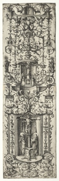 Ornamental fillet with the crucifixion and the virgin and child. Daniel I Hopfer (German, c.