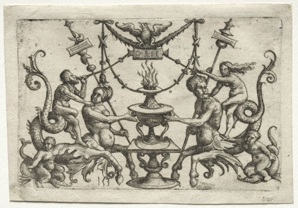 Ornament with Siren and Triton. Daniel I Hopfer (German, c. 1470-1536). Etching