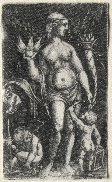 Venus between two cupids, 1520. Albrecht Altdorfer (German, c. 1480-1538). Engraving